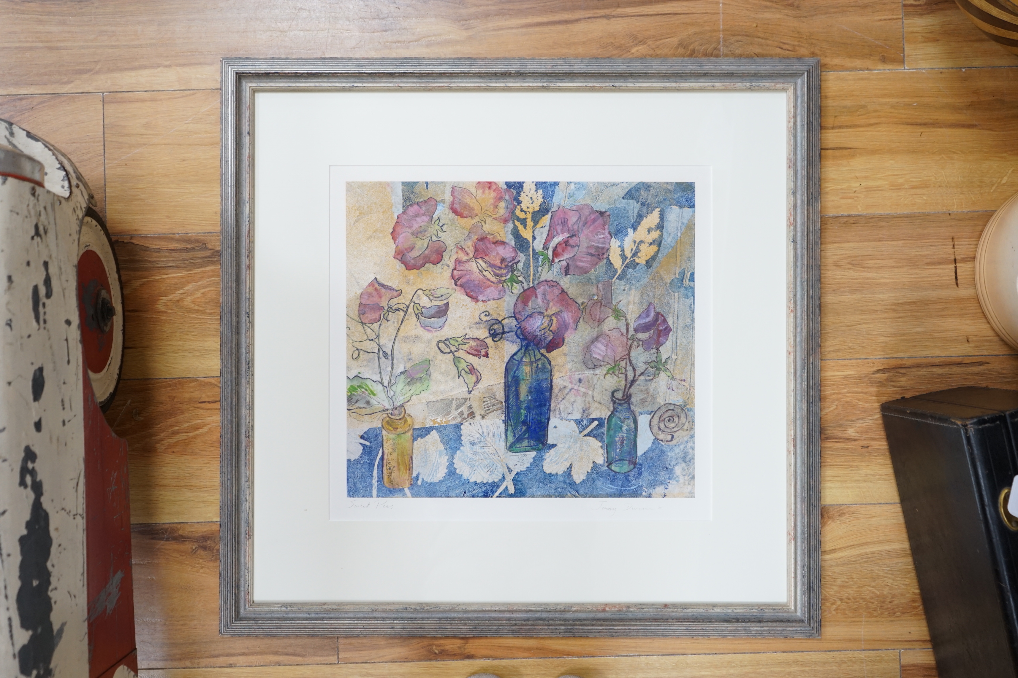 Jenny Devereux (b.1945) colour lithograph, Sweet Peas, pencil signed, 38 x 41cm